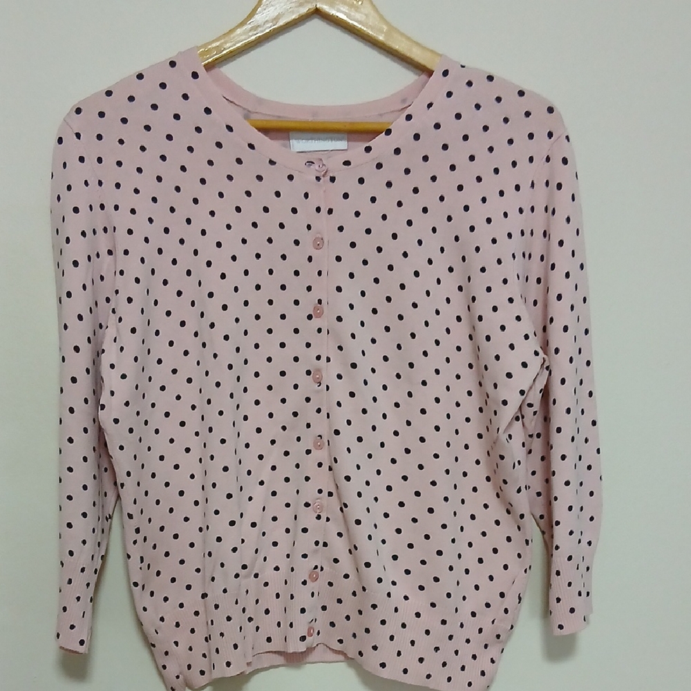 Worthington Pink and Gray Polka Dot Sweater
